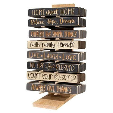 48 Piece 12 Farmhouse Colors Engraved Everyday Sayings Block Assortment w Display Rack - The Fox Decor